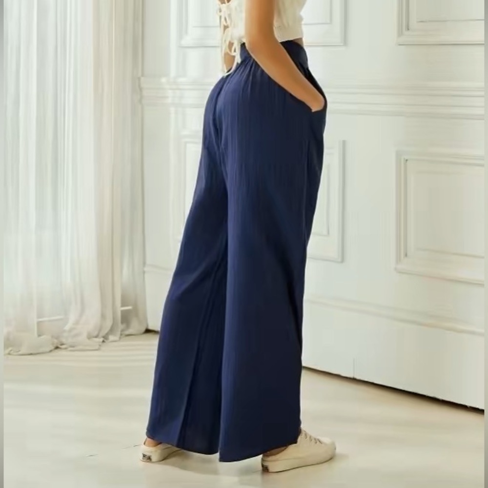 NOFLIK Cotton Smocked Wide Leg Pants , elastic waistband with side pockets NWOT